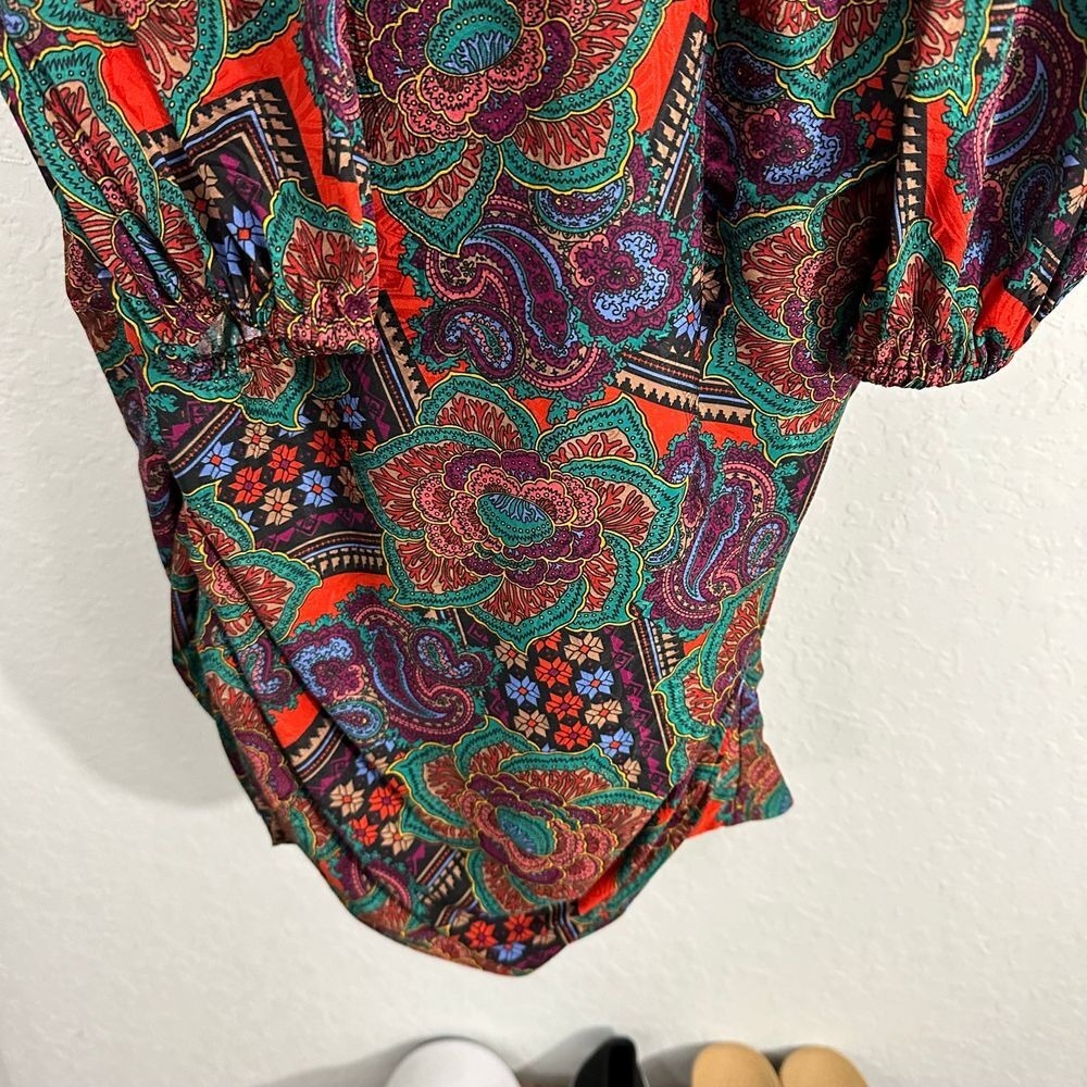 Veronica Beard Bellino Silk Long Sleeve Paisley Mini Dress Flame Red Size 4 Boho - Picture 4 of 12